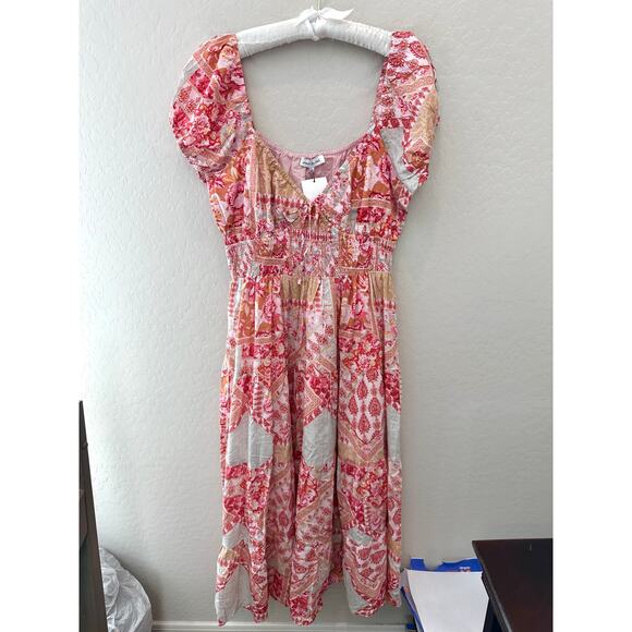 JACQUIE THE LABEL | Boho Patchwork Floral Maxi Dress Puff Sleeve NWT | Large - Picture 1 of 9